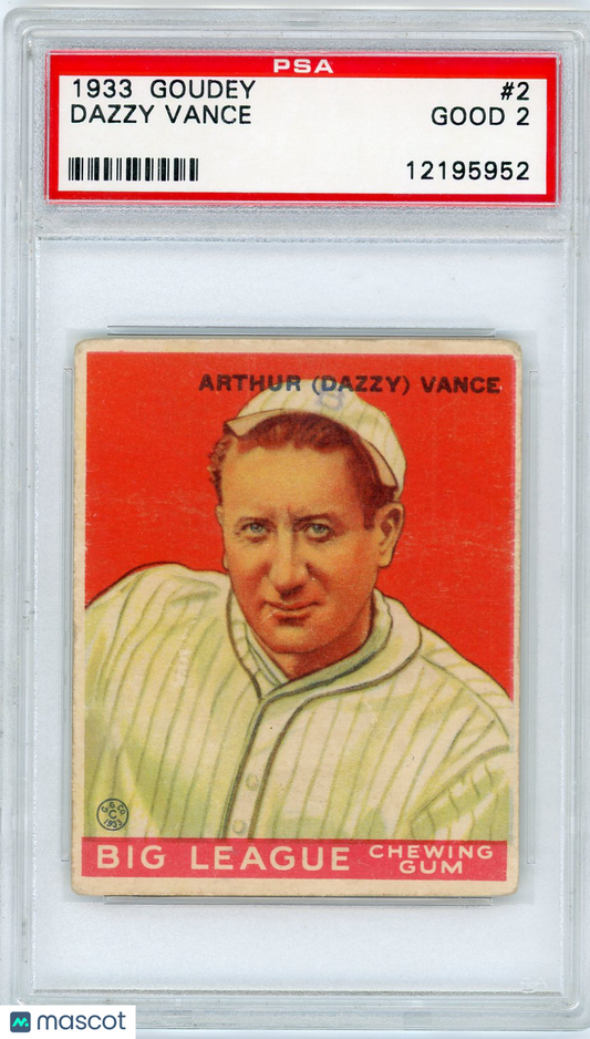 1933 Goudey Dazzy Vance #2 PSA 2