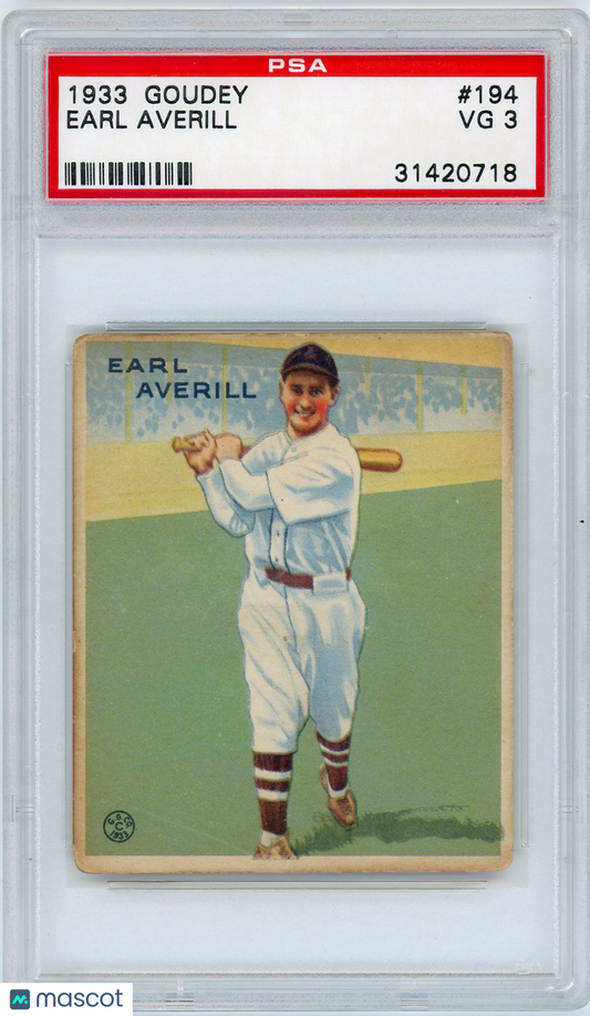1933 Goudey Earl Averill #194 PSA 3