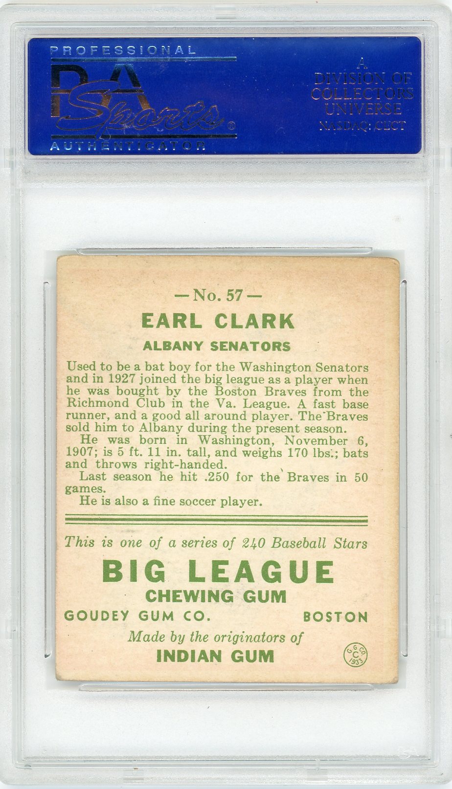 1933 Goudey Earl Clark #57 PSA 4 MC