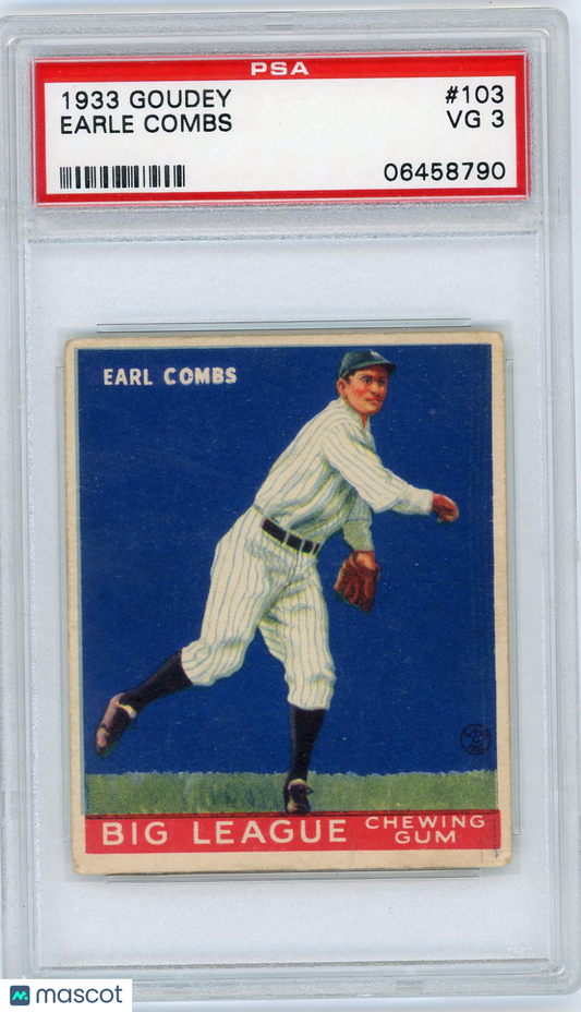 1933 Goudey Earle Combs #103 PSA 3