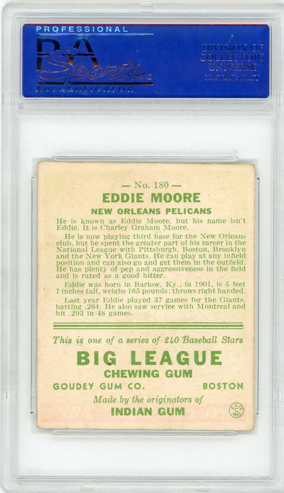 1933 Goudey Eddie Moore #180 PSA 5