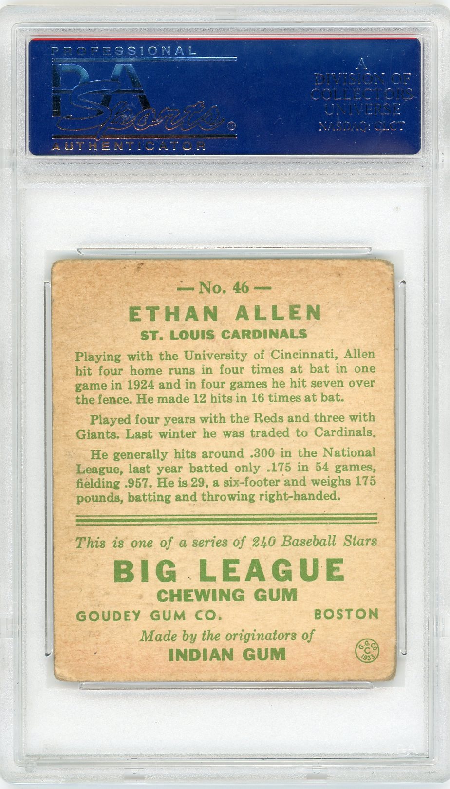 1933 Goudey Ethan Allen #46 PSA 3