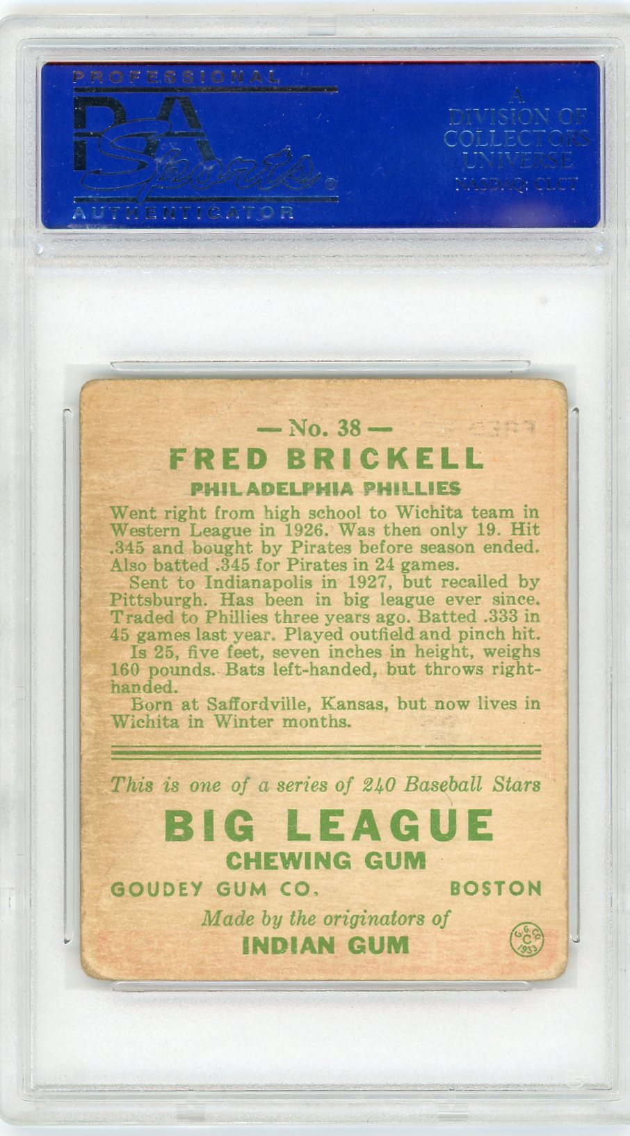 1933 Goudey Fred Brickell #38 PSA 3