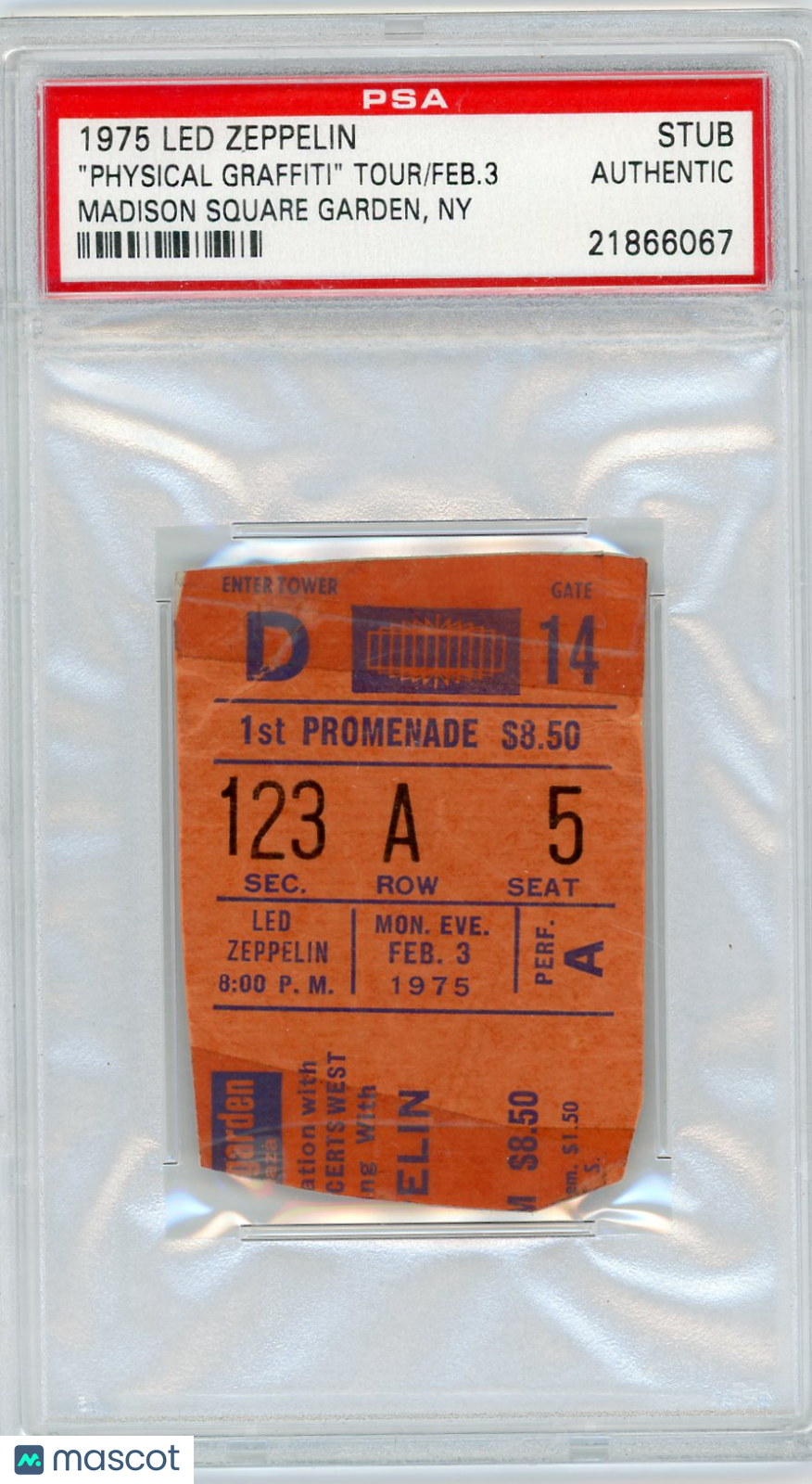 1975 Led Zeppelin Madison Square Garden, Ny PSA A