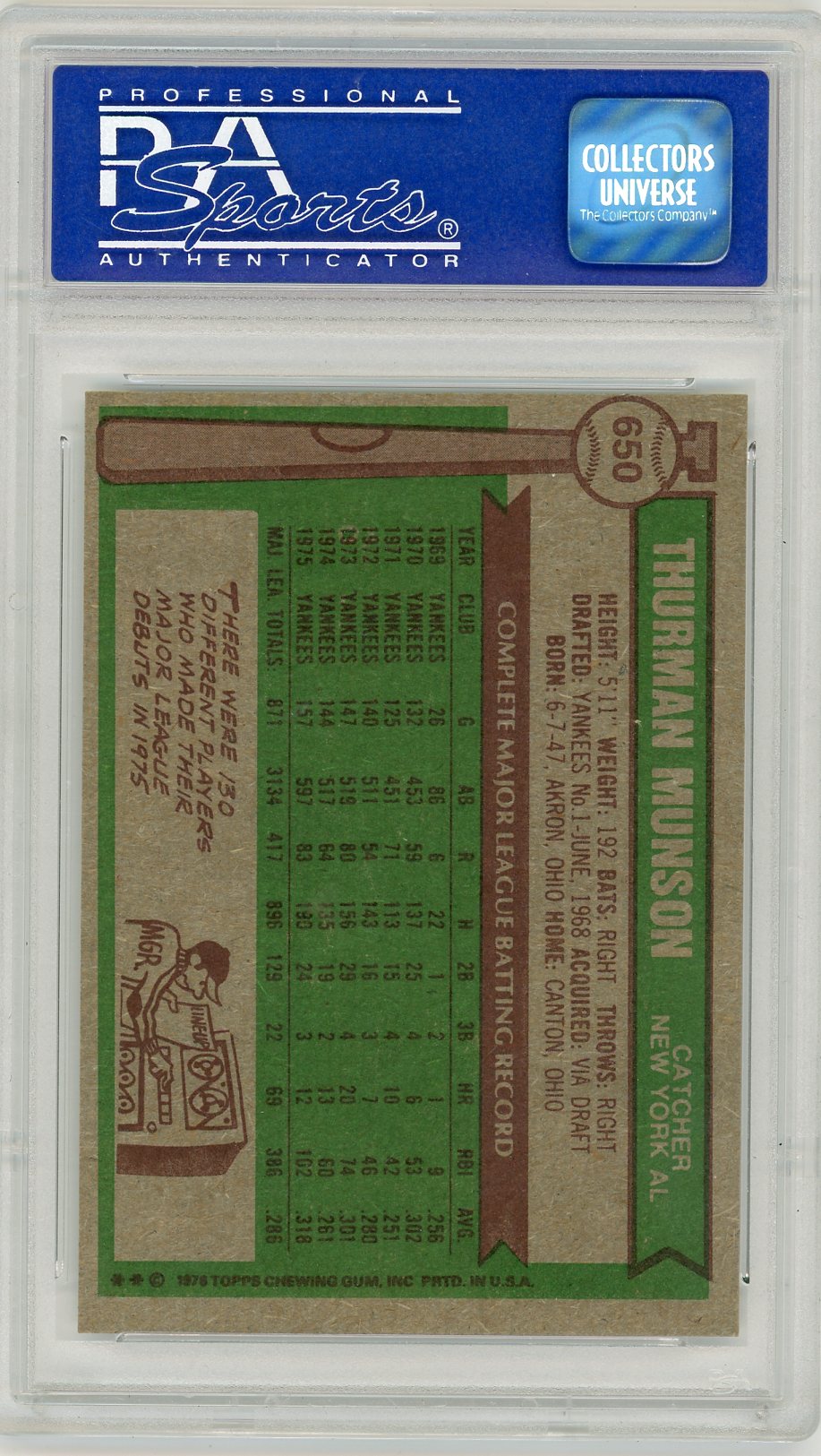 1976 Topps Thurman Munson #650 PSA 9