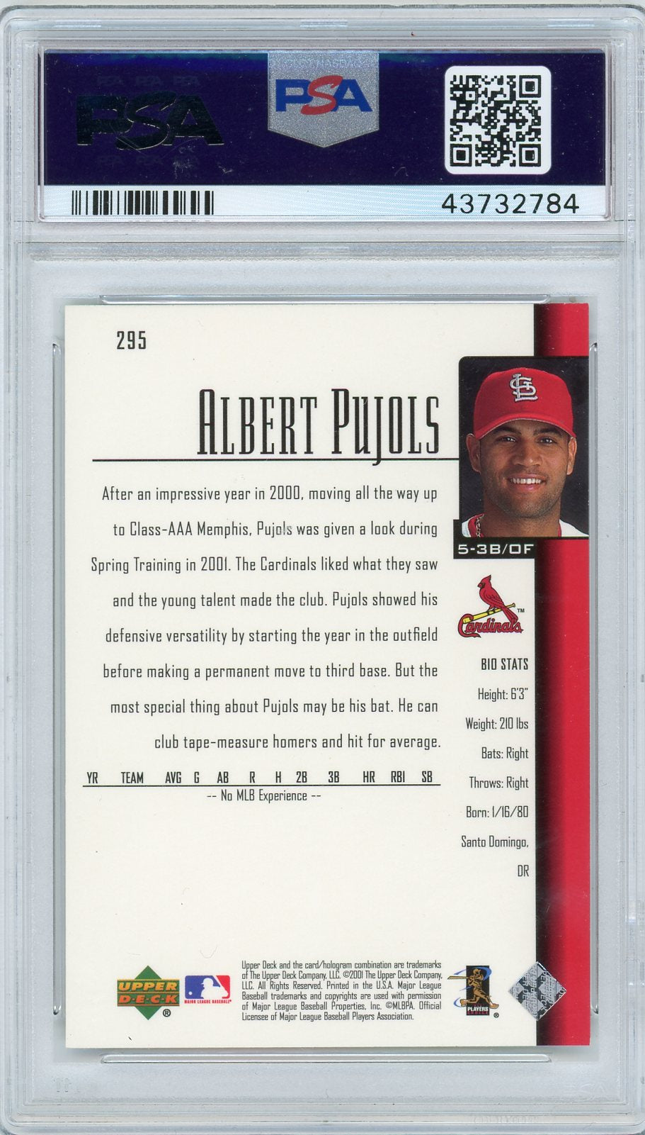 2001 Upper Deck Albert Pujols #295 PSA 9