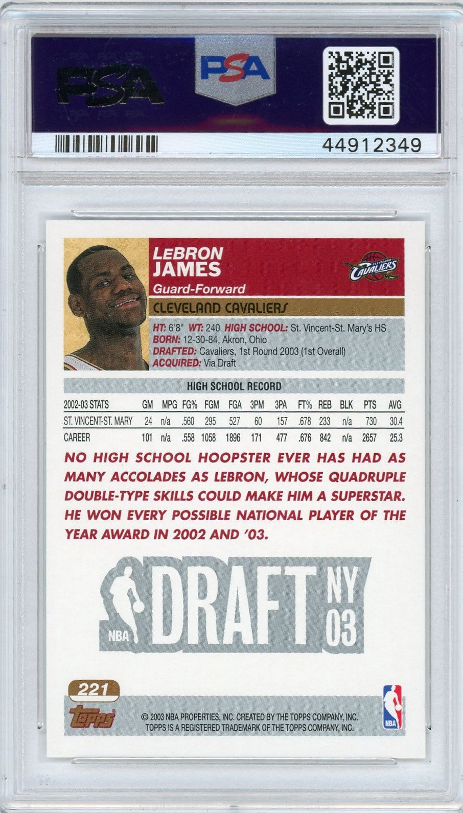 2003 Topps LeBron James #221 PSA 9