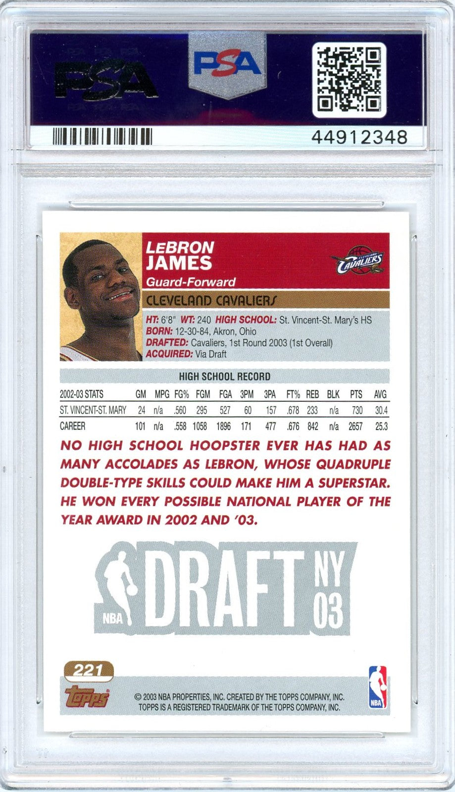 2003 Topps LeBron James #221 PSA 9