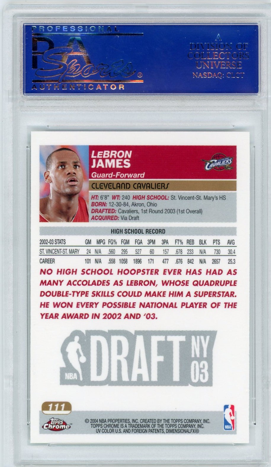 2003 Topps Chrome LeBron James #111 PSA 9