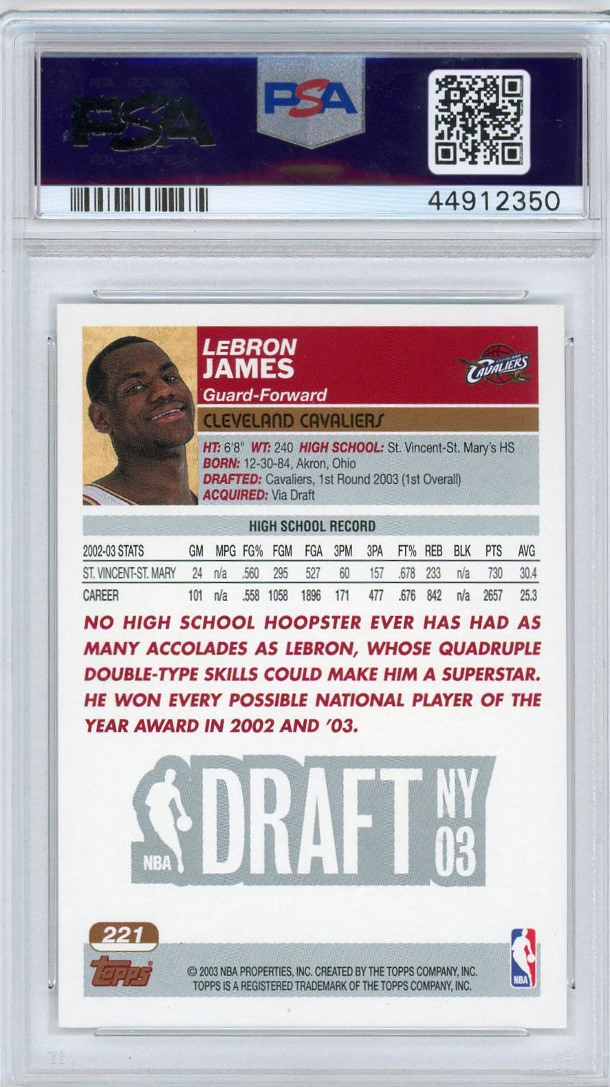 2003 Topps LeBron James #221 PSA 9