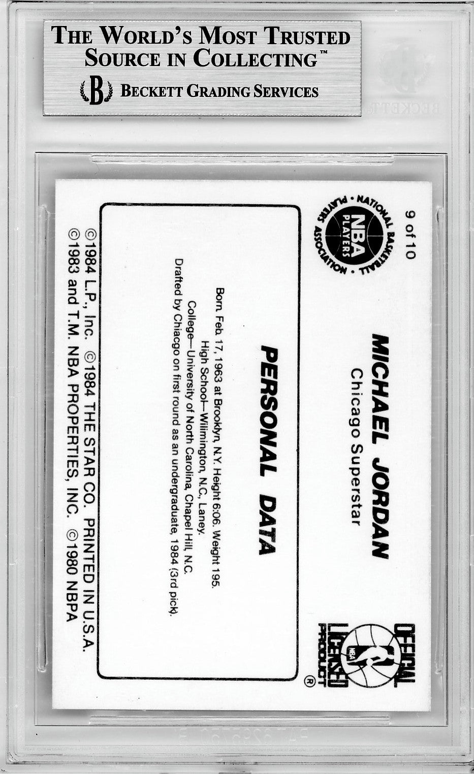 1986 Star Michael Jordan Personal Data Michael Jordan #9 BGS 8.5 /Personal