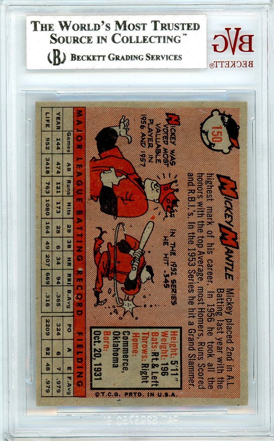 1958 Topps Mickey Mantle #150 BVG 8