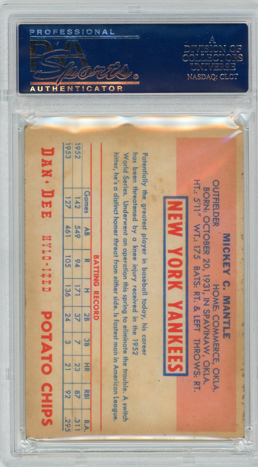 1954 Dan-Dee Potato Chips Mickey Mantle PSA 5