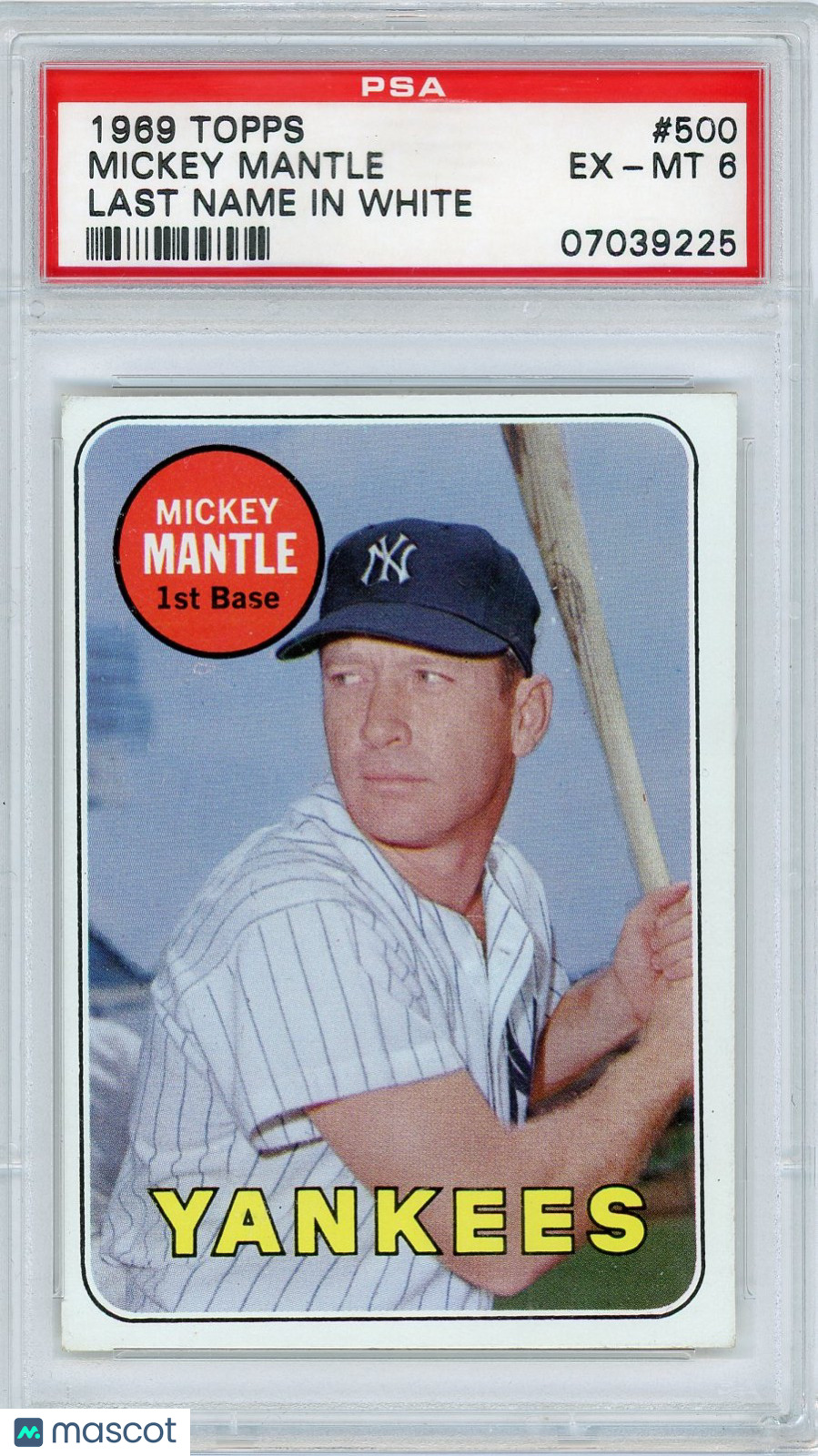 1969 Topps Mickey Mantle #500 Last Name In White PSA 6