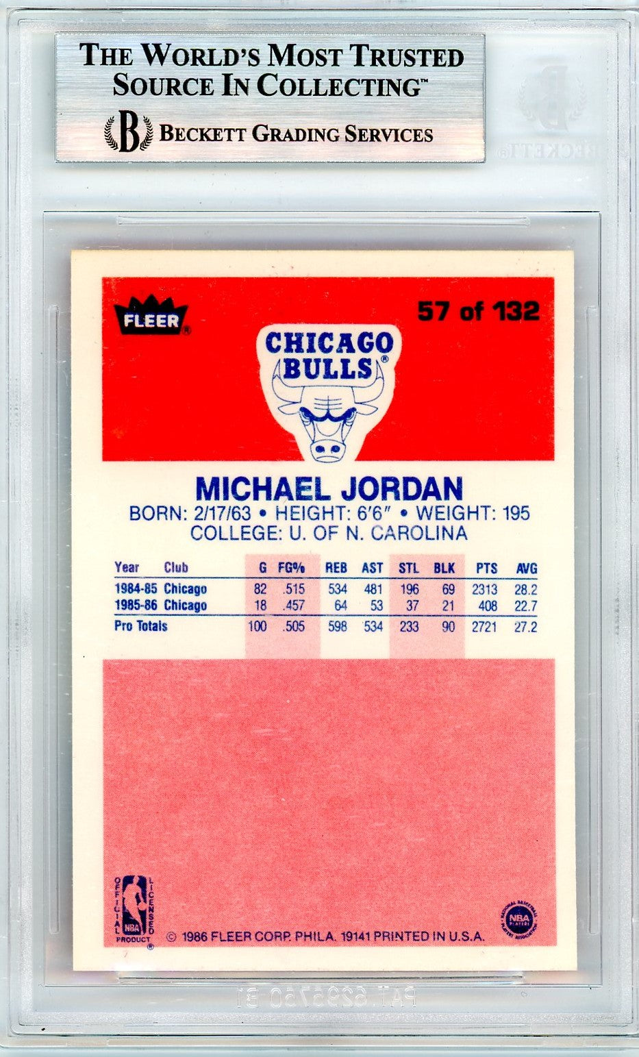 1986 Fleer Michael Jordan #57 BGS 7 Rookie