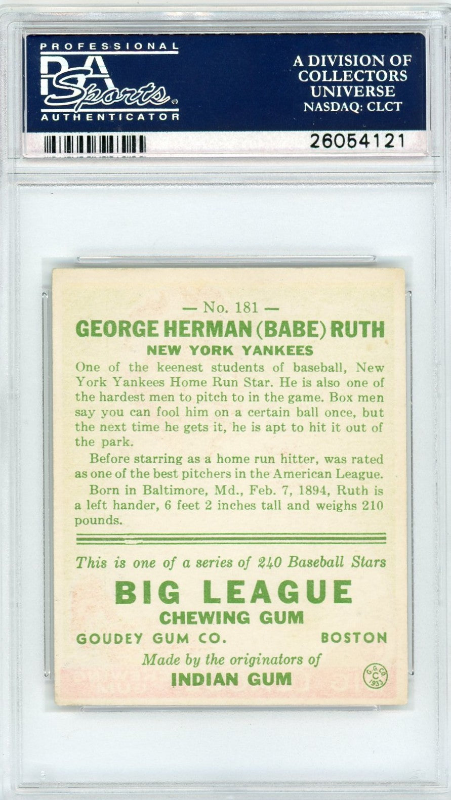 1933 Goudey Babe Ruth #181 PSA 5