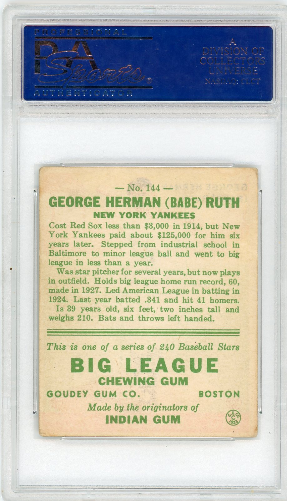 1933 Goudey Babe Ruth #144 PSA 4