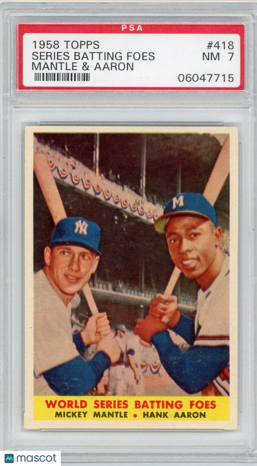 1958 Topps H. Aaron M. Mantle #418 W. S. Batting Foes PSA 7