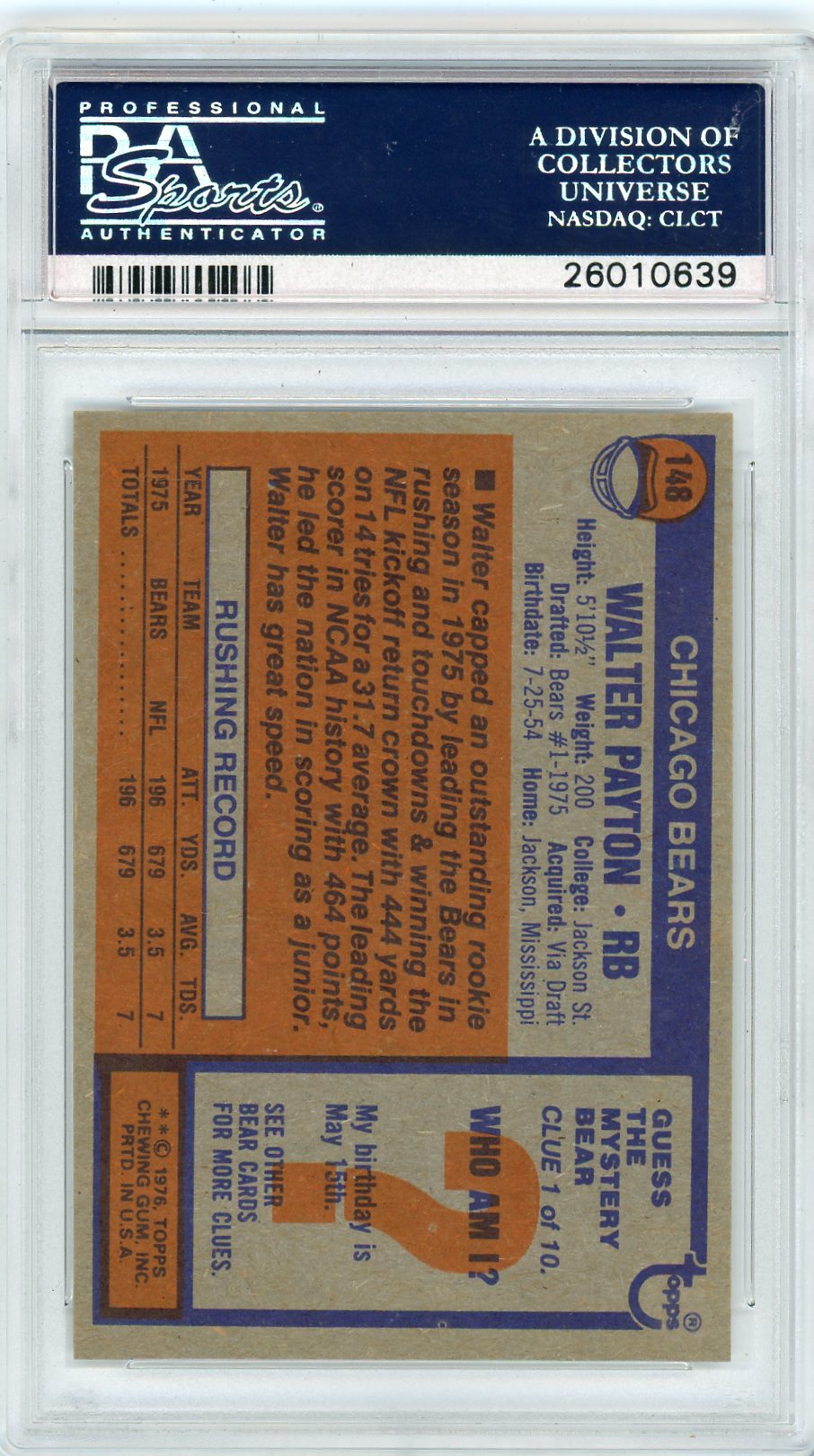 1976 Topps Walter Payton #148 PSA 8