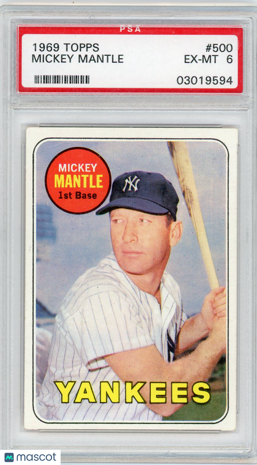 1969 Topps Mickey Mantle #500 Last Name In Yellow PSA 6
