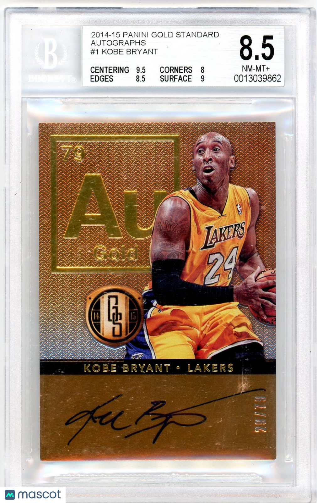 2014 Panini Gold Standard AU Autographs Kobe Bryant #1 BGS 8.5 Auto 10