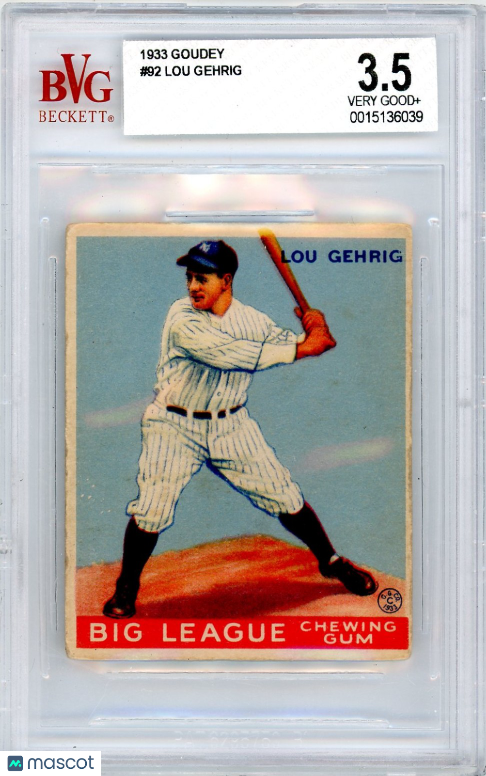 1933 Goudey Lou Gehrig #92 BVG 3.5 Rookie