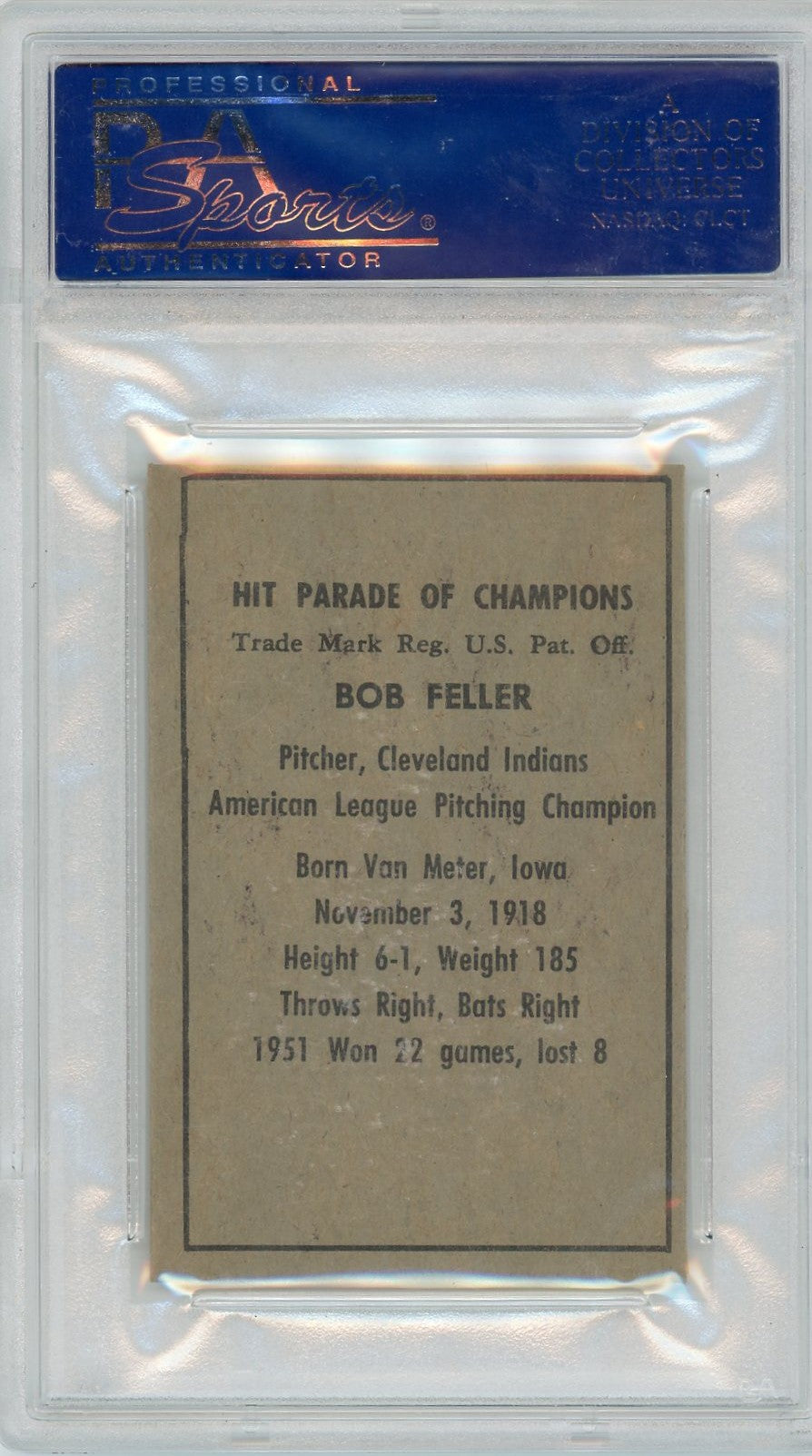 1952 Berk Ross Bob Feller PSA 8