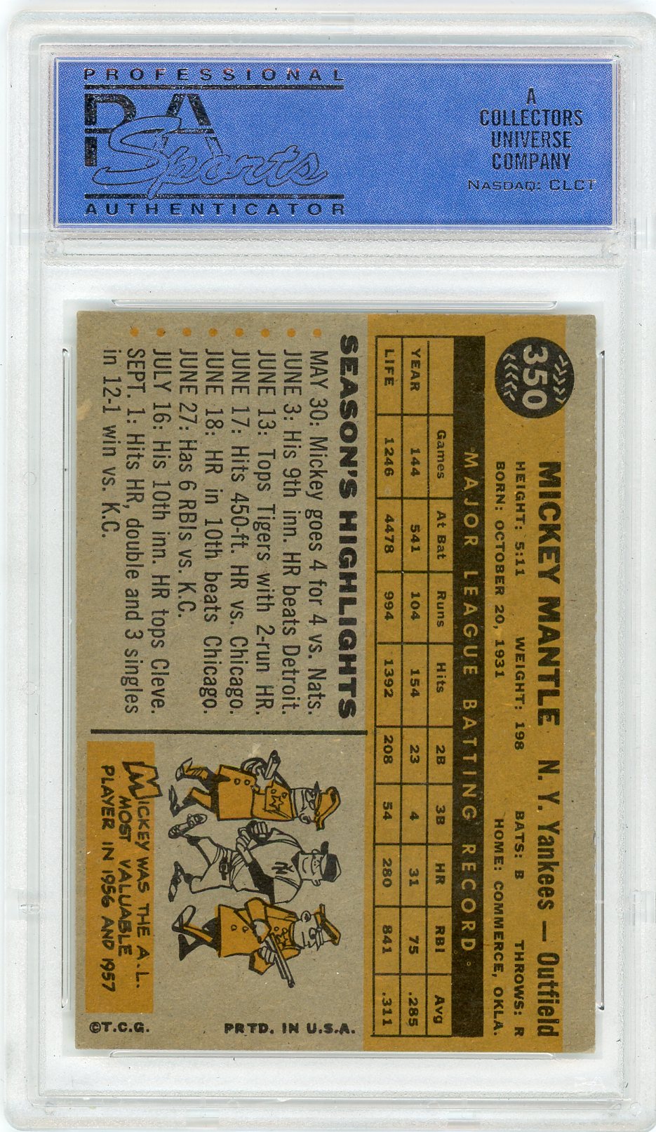 1960 Topps Mickey Mantle #350 PSA 6