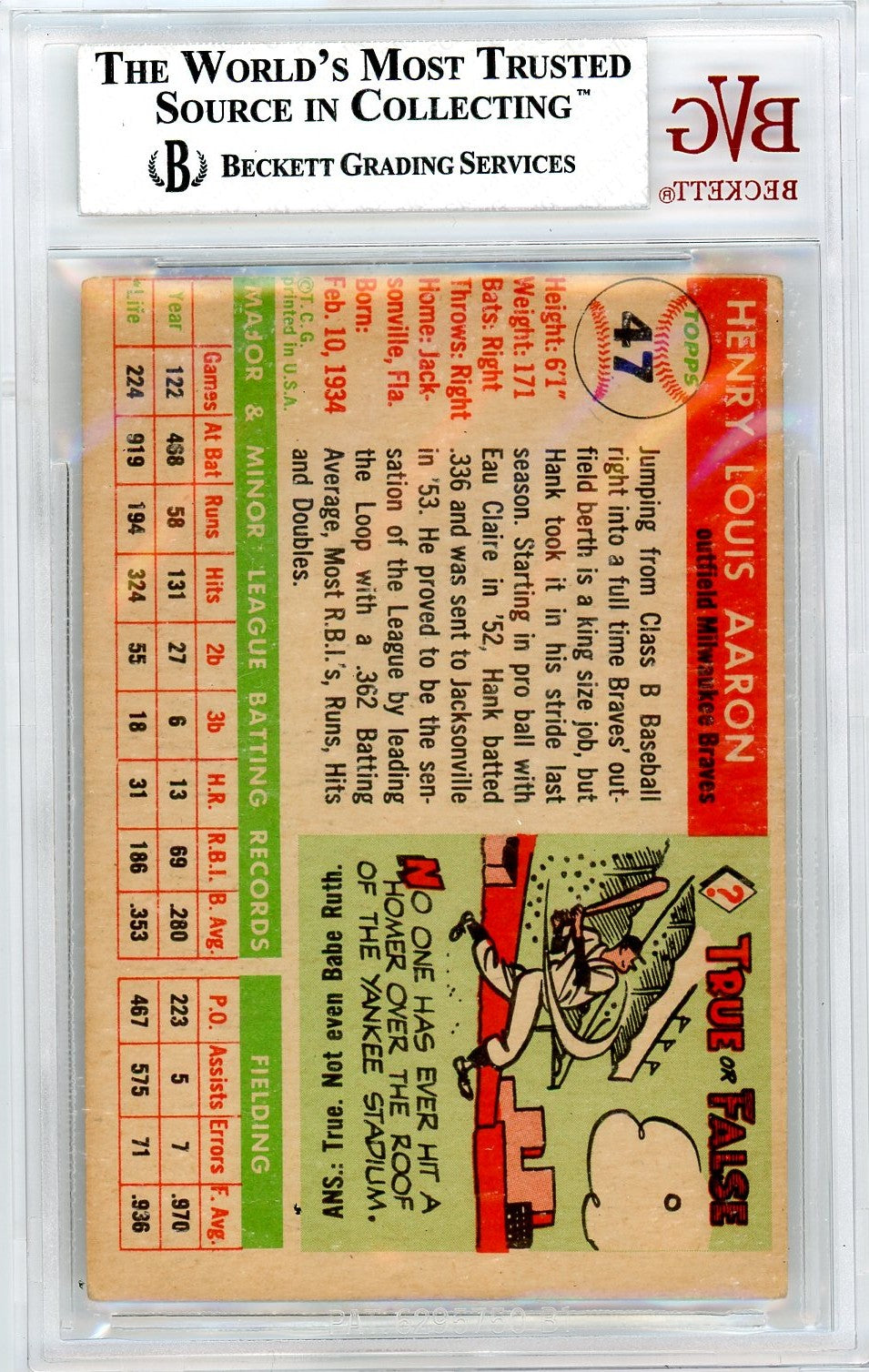 1955 Topps Hank Aaron #47 BVG 5