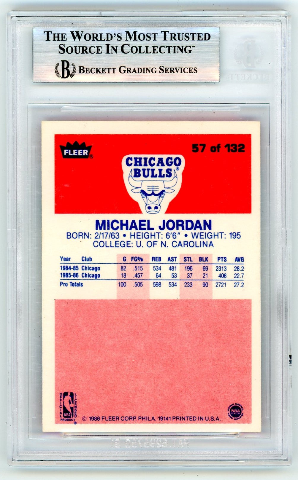 1986 Fleer Michael Jordan #57 BGS 8.5 Rookie