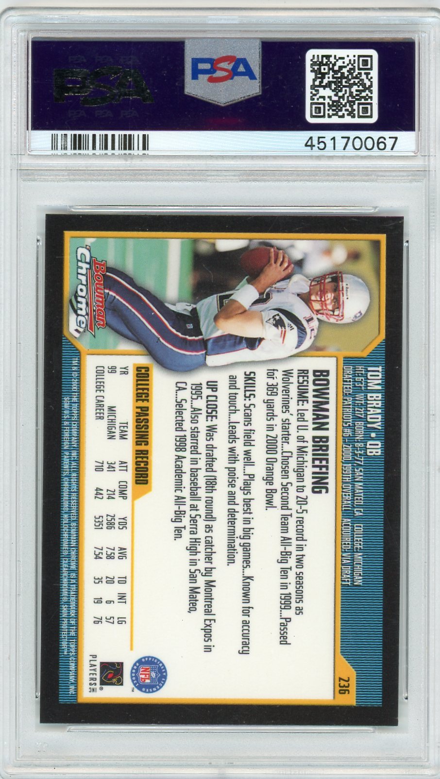 2000 Bowman Chrome Tom Brady #236 PSA 10