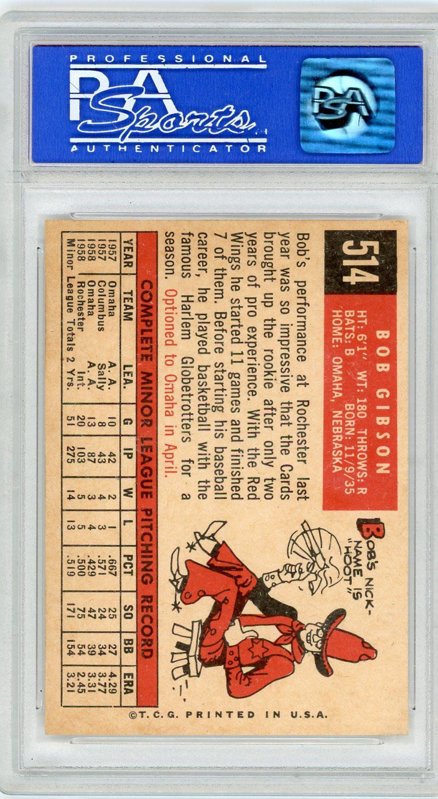 1959 Topps Bob Gibson #514 PSA 8