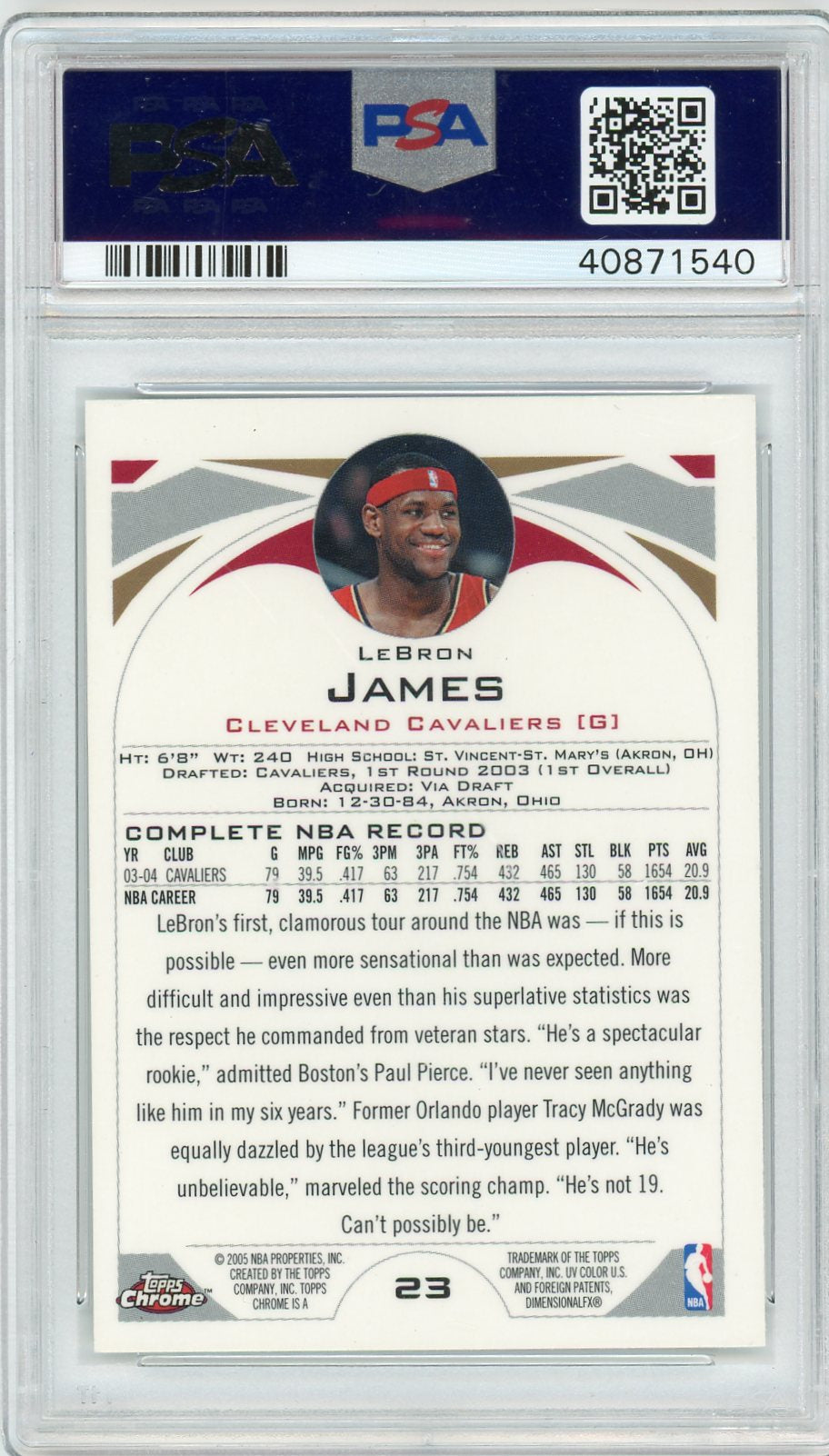 2004 Topps Chrome LeBron James #23 PSA 10