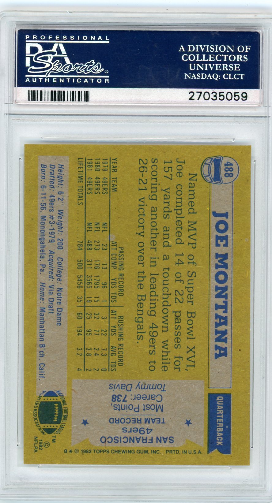 1982 Topps Joe Montana #488 All Pro PSA 10