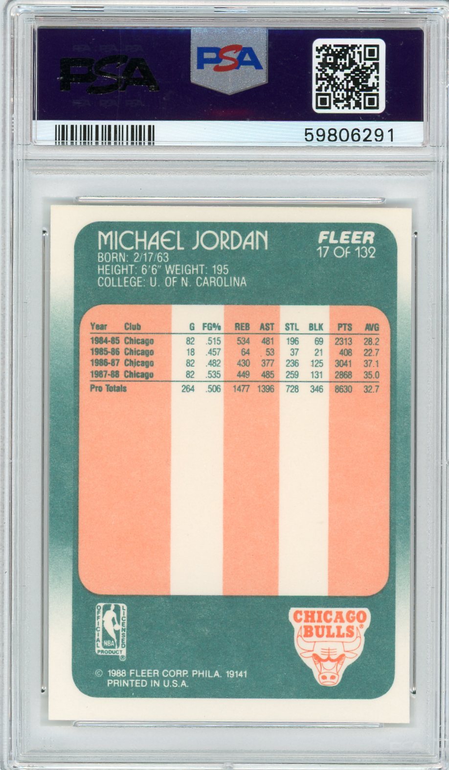 1988 Fleer Michael Jordan #17 PSA 8
