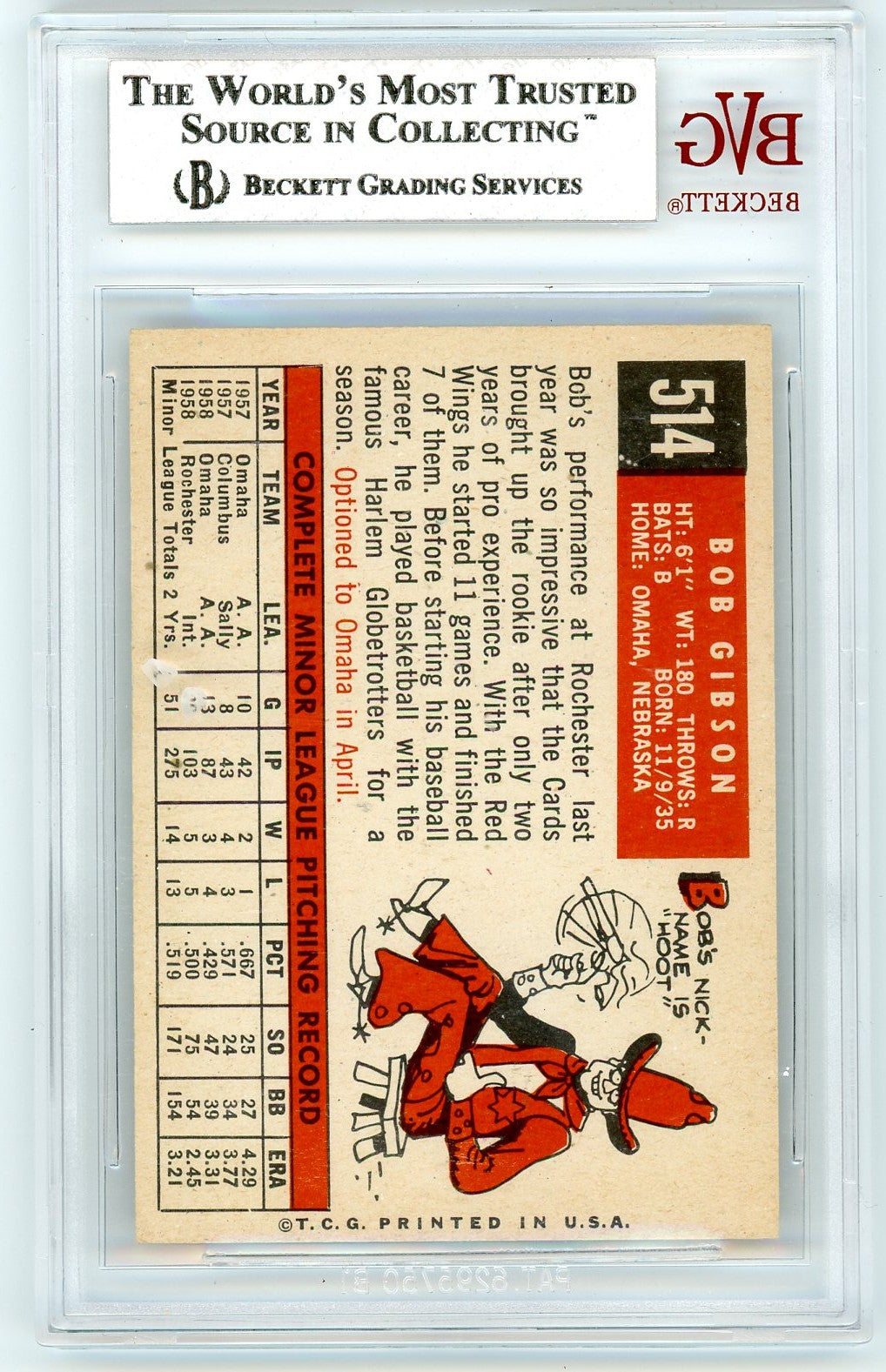 1959 Topps Bob Gibson #514 BVG 7.5