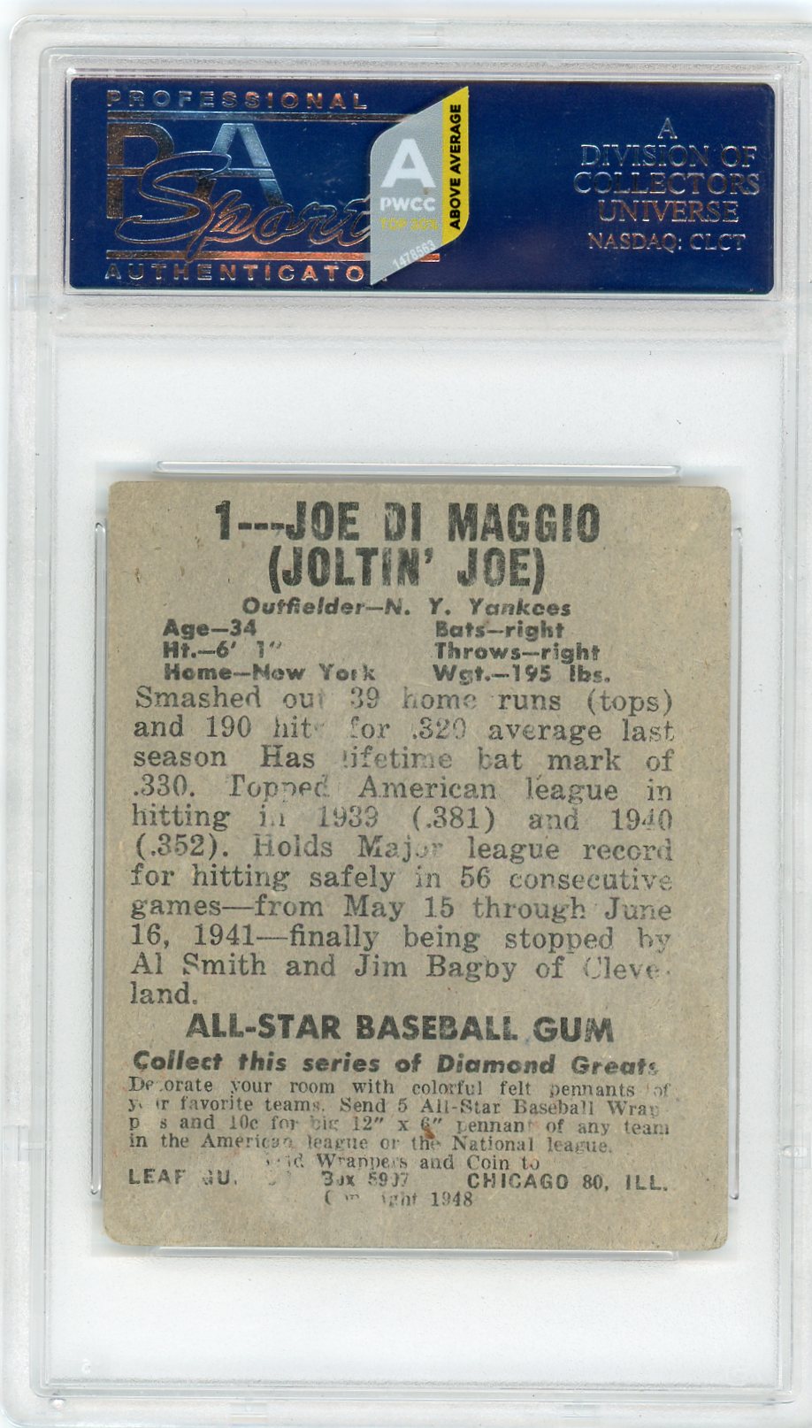 1948 Leaf Joe DI Maggio #1 PSA 1.5