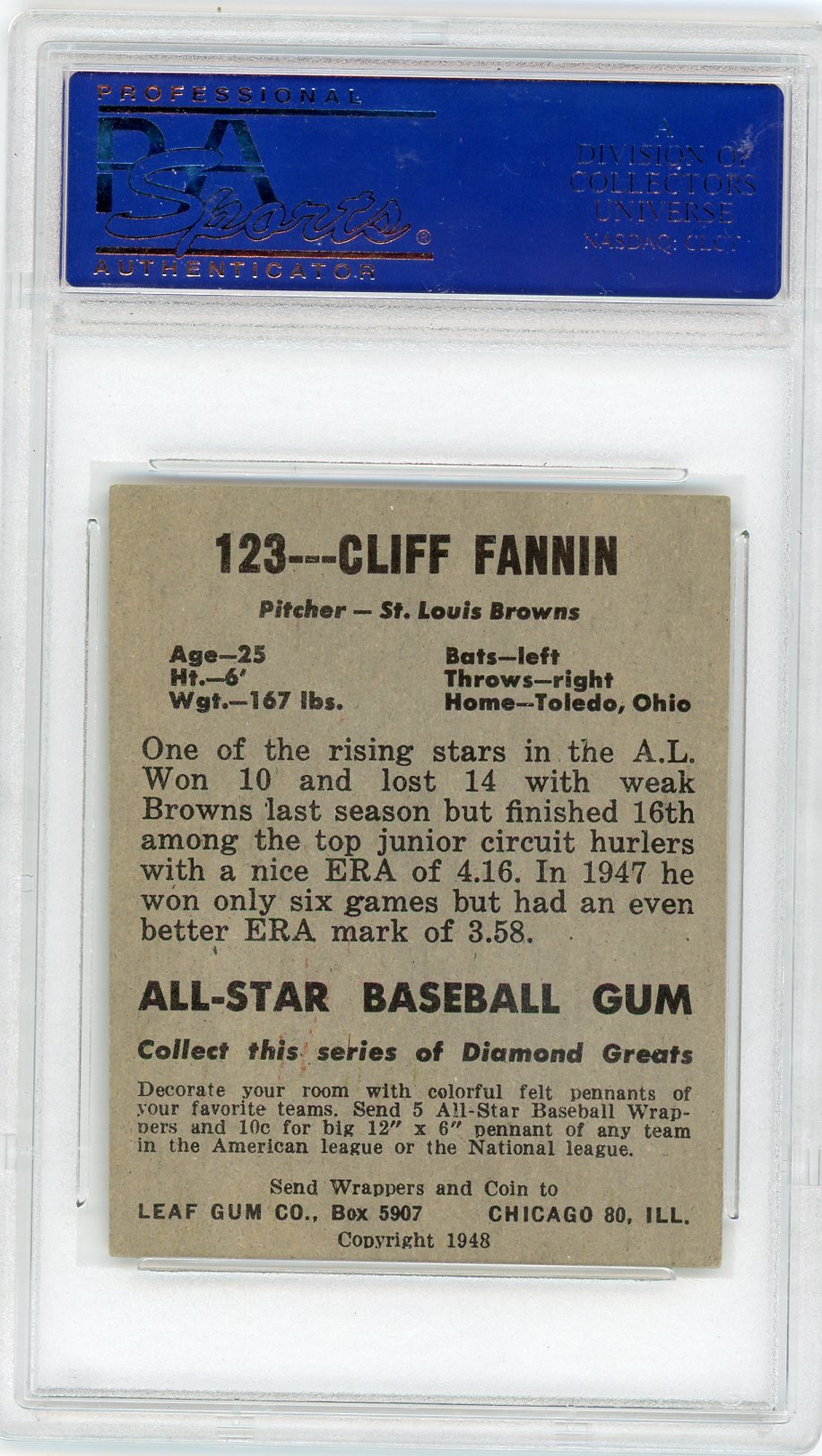 1948 Leaf Clifford Fannin #123 PSA 6