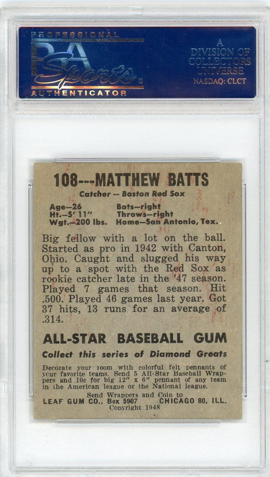 1948 Leaf Matthew Batts #108 PSA 5