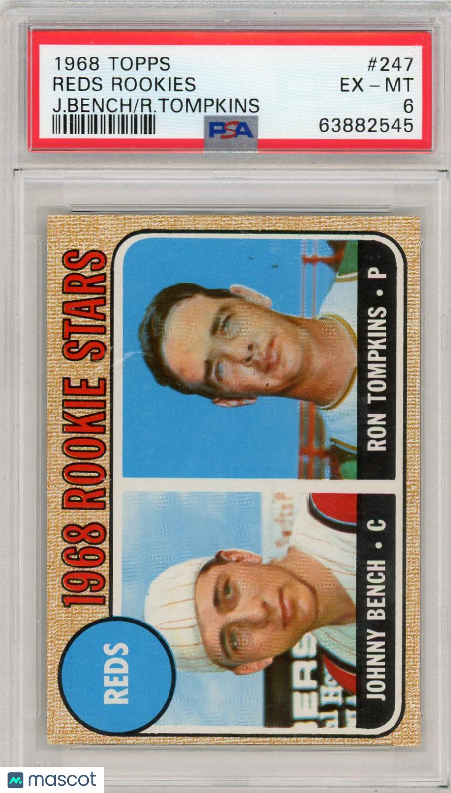 1968 Topps Reds Rookies #247 J. Bench R. Tompkins PSA 6