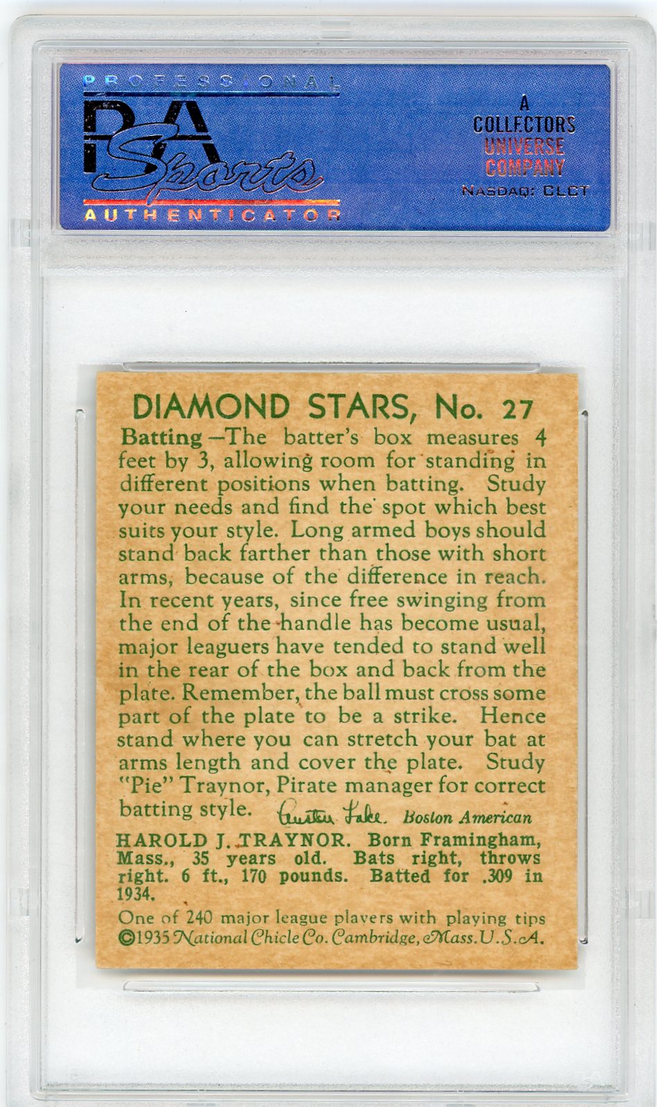 1935 Diamond Stars Pie Traynor #27 PSA 6