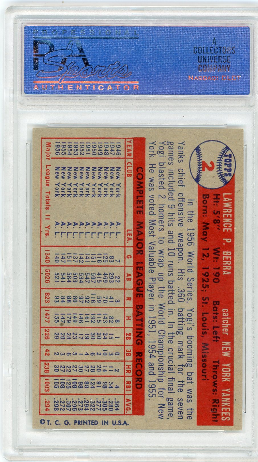 1957 Topps Yogi Berra #2 PSA 7