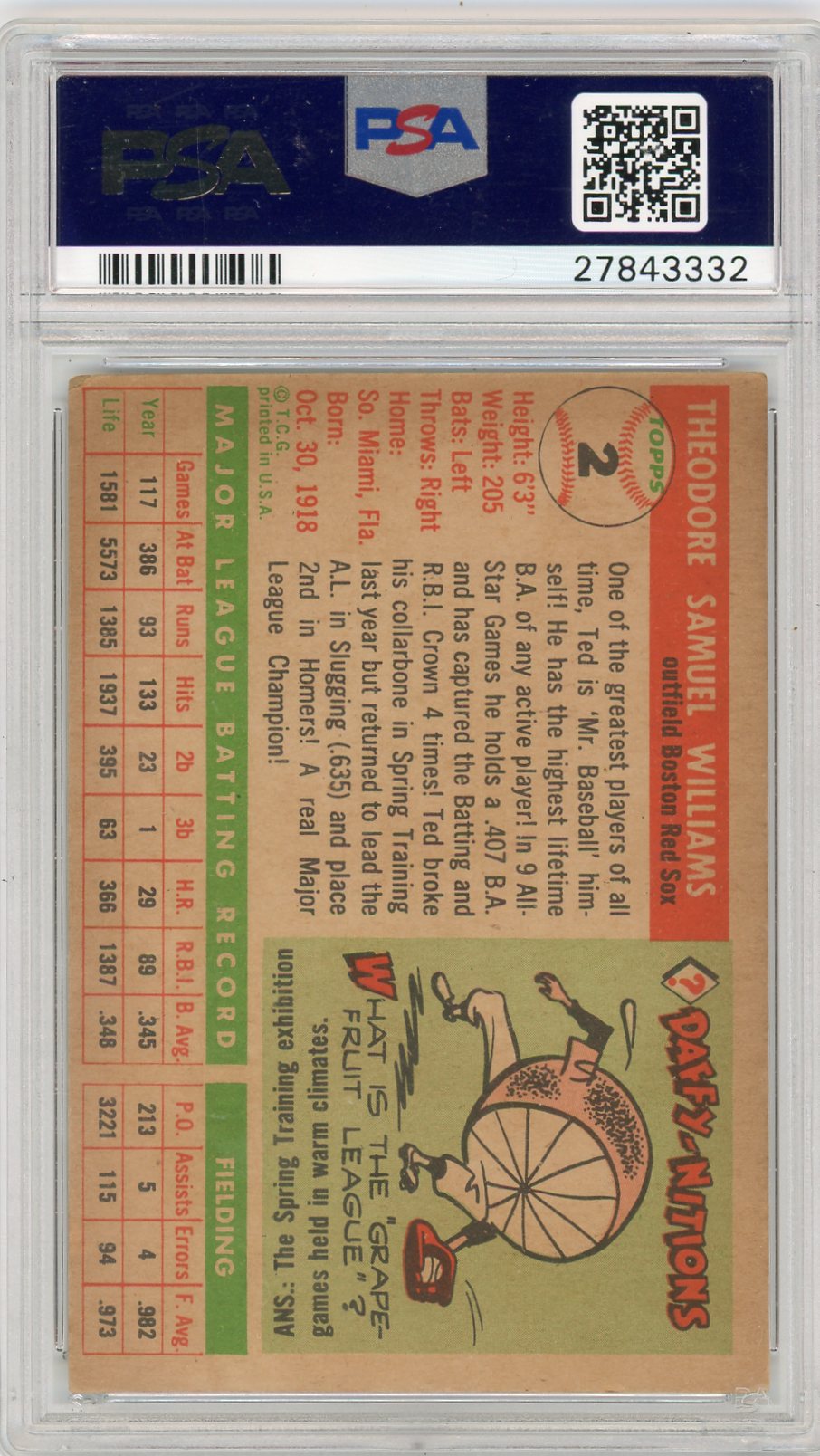 1955 Topps Ted Williams #2 PSA 4