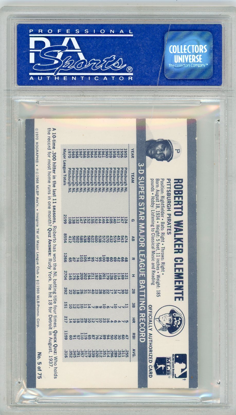 1971 Kellogg's Roberto Clemente #5 PSA 8
