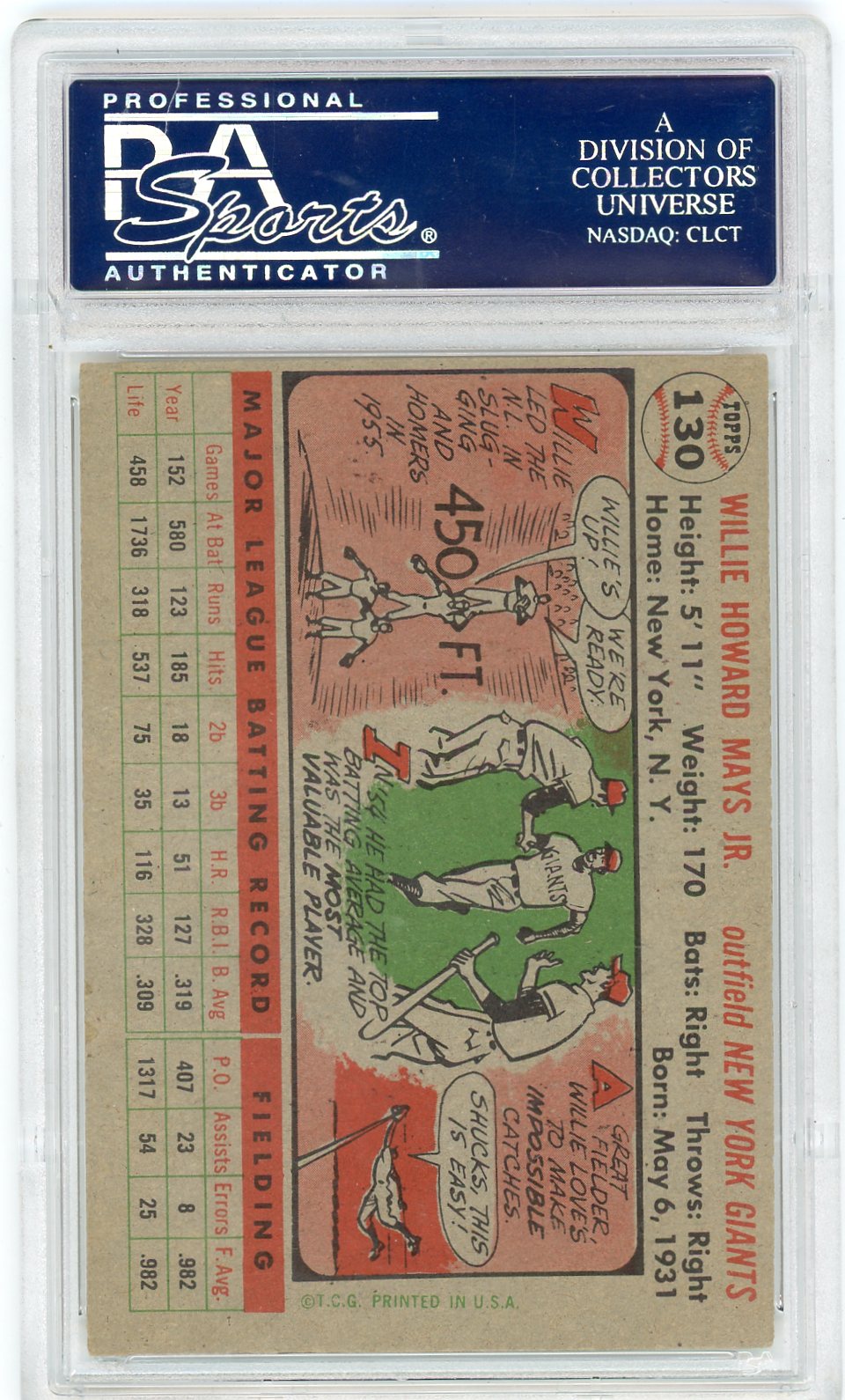 1956 Topps Willie Mays #130 Gray Back PSA 4