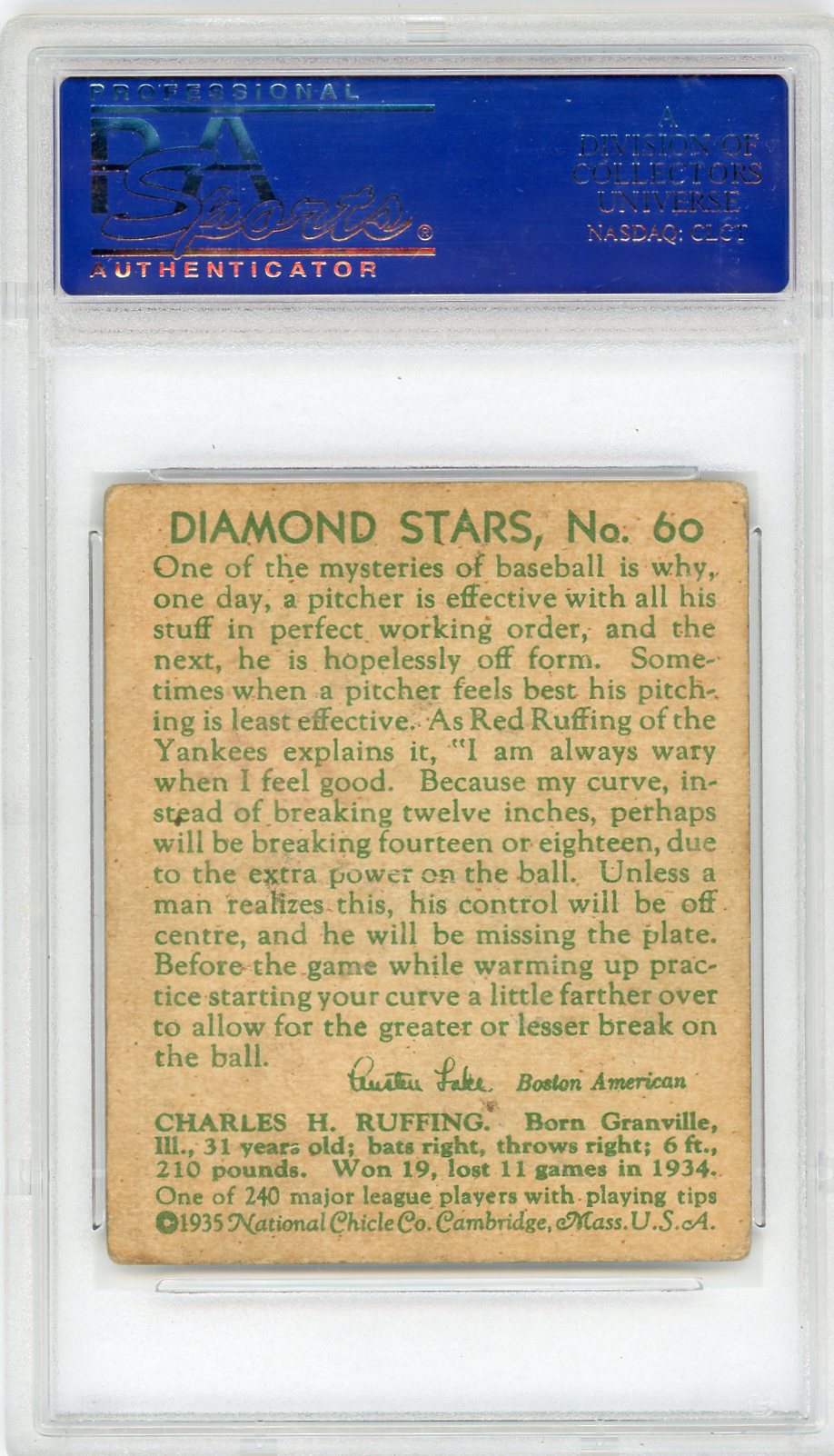 1935 Diamond Stars Red Ruffing #60 PSA 4