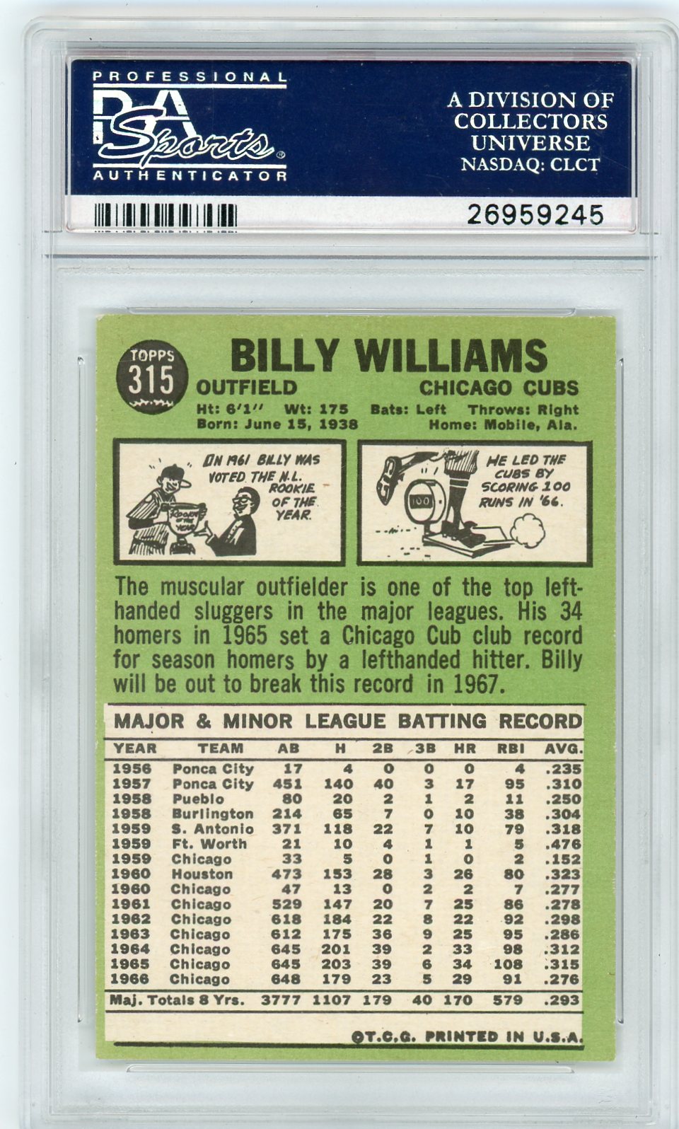 1967 Topps Billy Williams #315 PSA 9