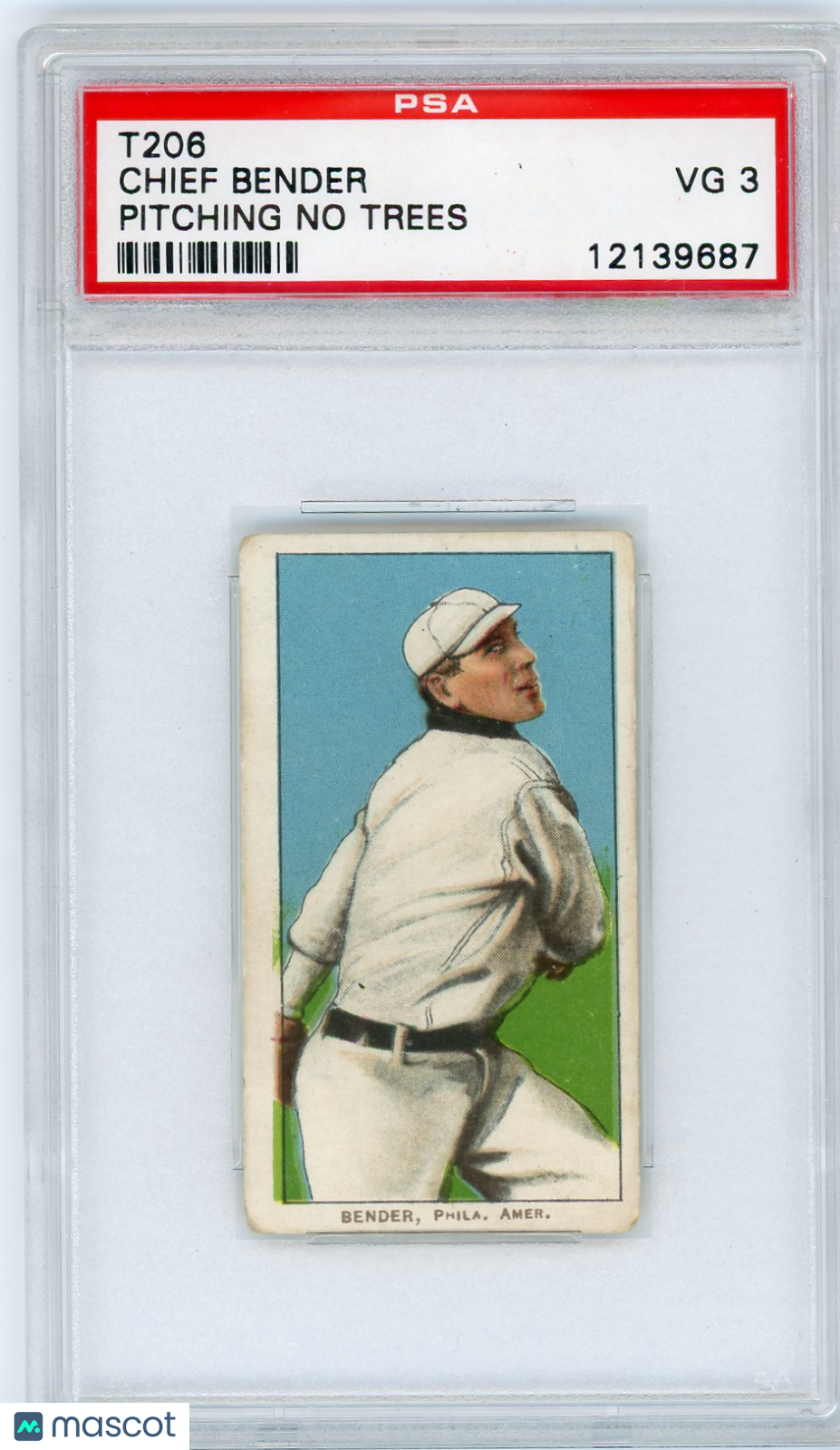 1909-11 T206 Chief Bender Pitching, No Trees PSA 3