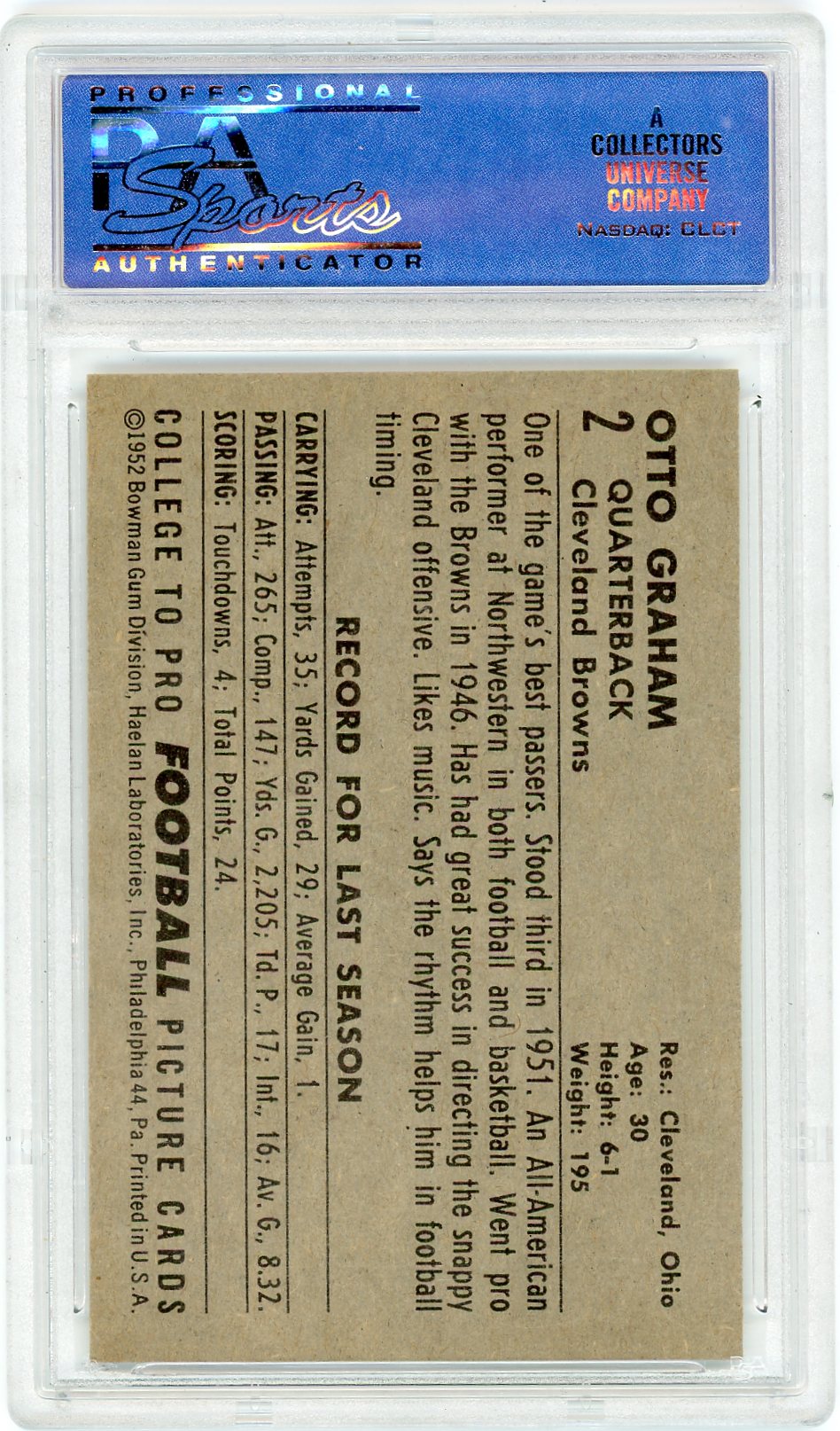 1952 Bowman Large Otto Graham #2 PSA 8 Oc