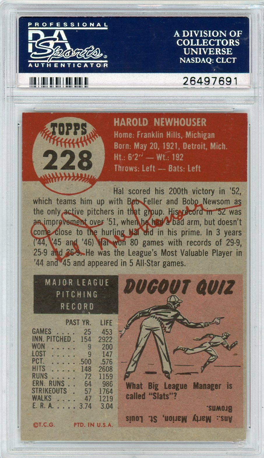 1953 Topps Hal Newhouser #228 PSA 6